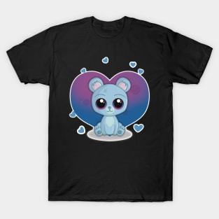 Cute Little Light Blue Valentine Teddy Bear with Hearts T-Shirt